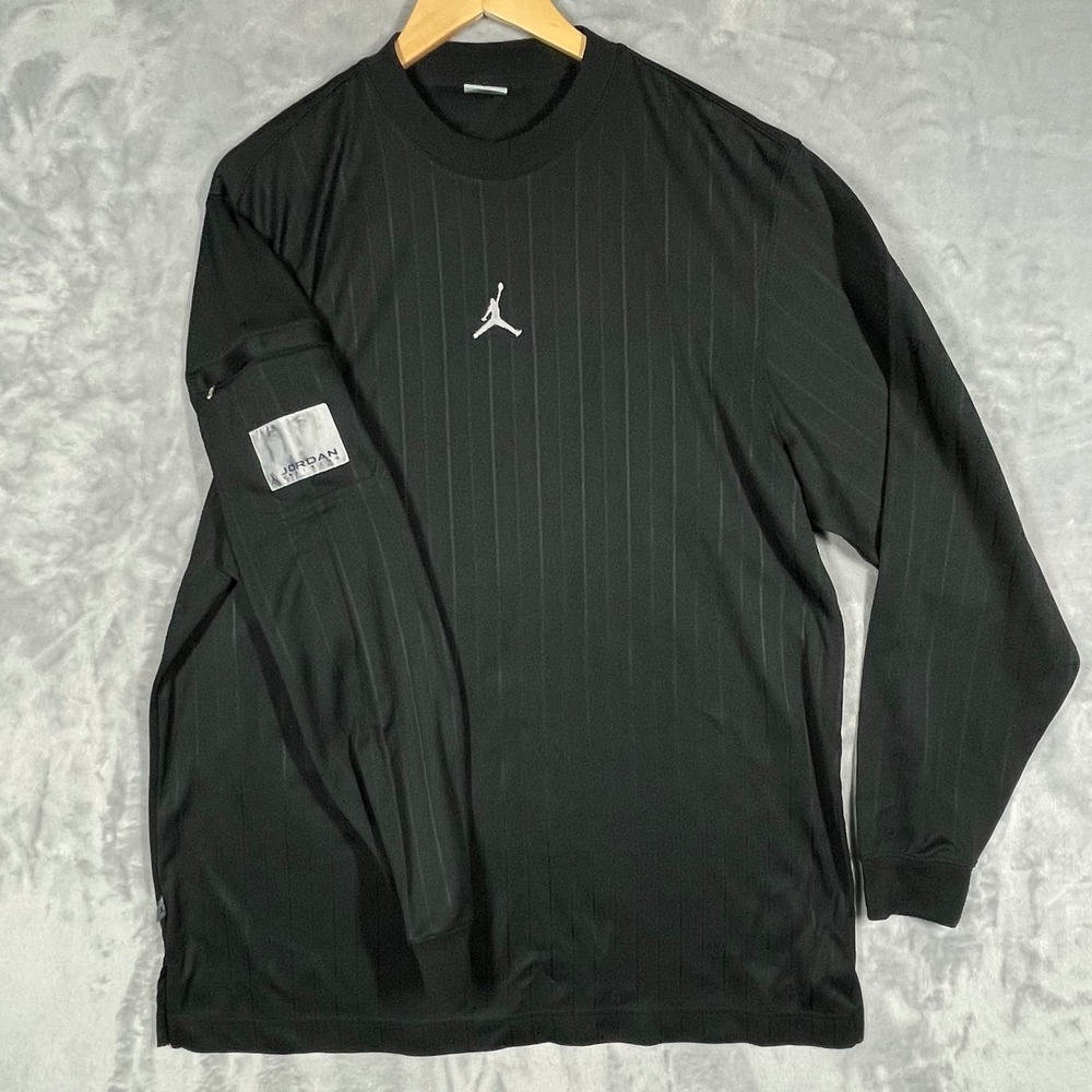 Jordan Training Long Sleeve Pinstripe Shirt Black Jumpman Logo Mens Large